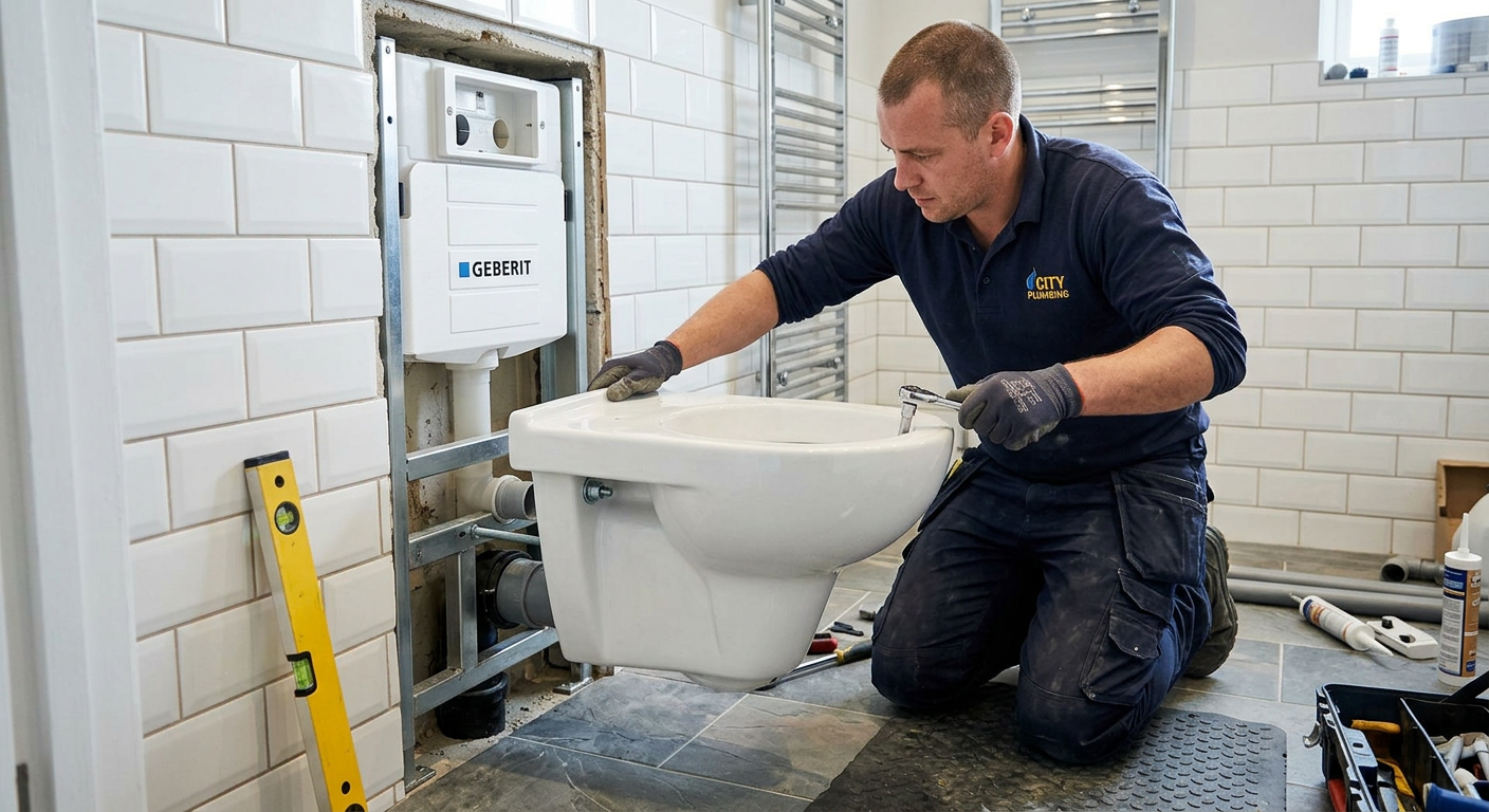 Pose de WC suspendu par un plombier professionnel à Argenteuil